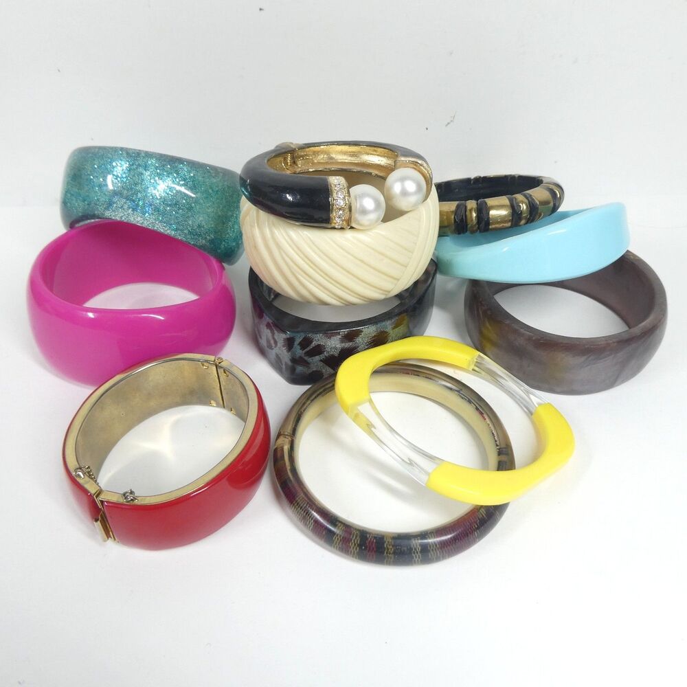 Vintage Bangle Bracelets Lot Plastic Vintage to Modern Chunky